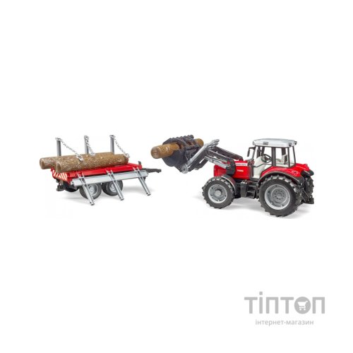 Спецтехніка Bruder трактор Massey Ferguson 7480 з навантажувачем і лісовим причепом 1:16 (02046)