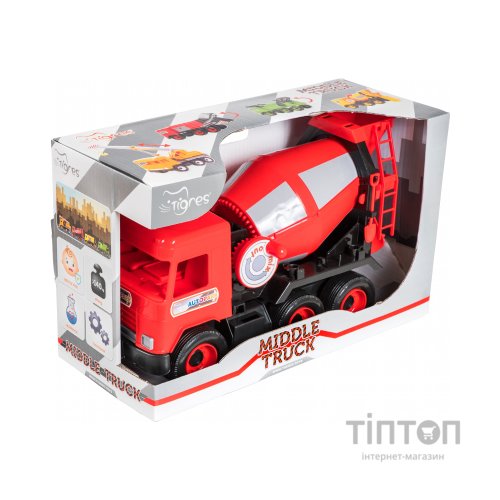 Спецтехніка Tigres Авто "Middle truck" бетонозмішувач (червоний) в коробці (39489)