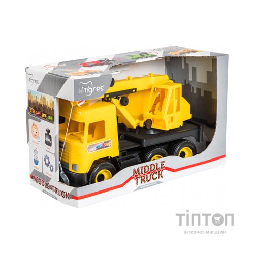 Спецтехніка Tigres Авто "Middle truck" кран (жовтий) в коробці (39491)
