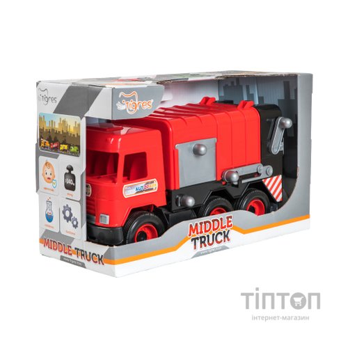 Спецтехніка Tigres Авто "Middle truck" сміттєвоз (червоний) в коробці (39488)