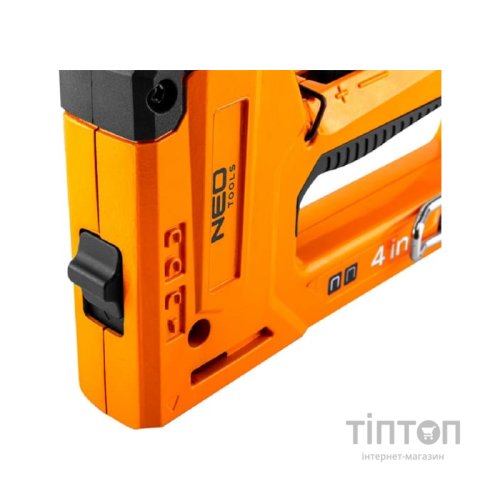 Степлер будівельний Neo Tools алюмінієвий, 4 в 1, 6-14 мм, тип скоб J, G, L, E, регулюванн (16-030)