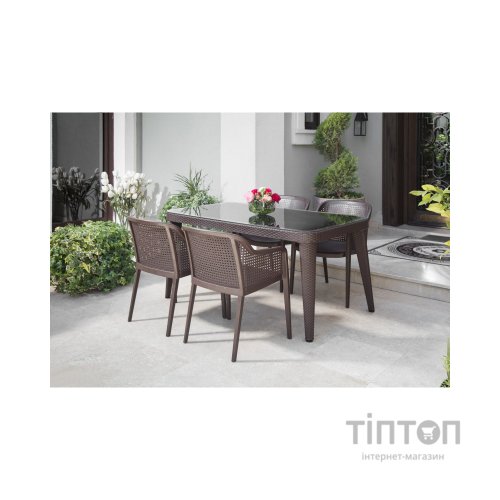 Стіл садовий Tilia Osaka 90x150 см з зовнішнім склом венге, ніжки пластикові (10060)