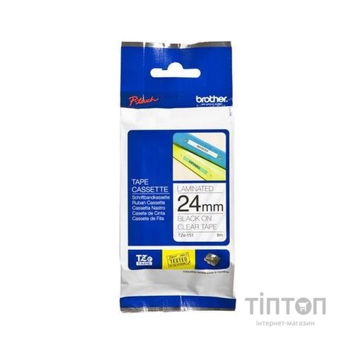 Стрічка для принтера етикеток Brother TZE151, 24мм, черный на прозрачном (TZE151)