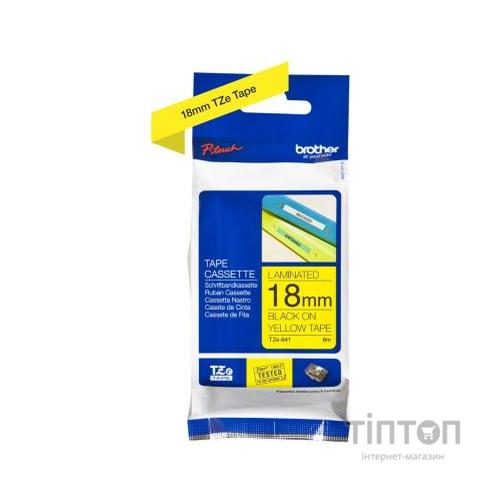 Стрічка для принтера етикеток Brother TZE641, 18мм, черный на желтом (TZE641)