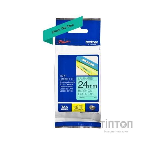 Стрічка для принтера етикеток Brother TZE751, 24мм, черный на зеленом (TZE751)