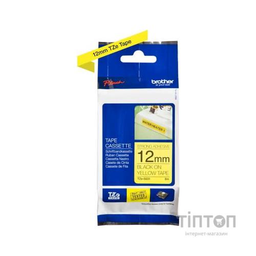 Стрічка для принтера етикеток Brother TZES631, 12мм, черный на желтом, сверхклейкая (TZES631)