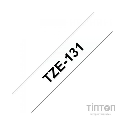 Стрічка для принтера етикеток UKRMARK B-T131P-BK/CL, сумісна з TZE131 ламінована, 12мм х 8м. black on transparent (900599)