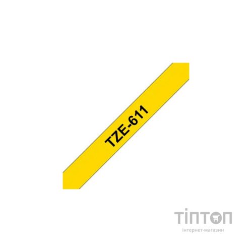 Стрічка для принтера етикеток UKRMARK B-T611P, 6мм х 8м, black on yellow, совместимая с TZe611, ламинированная (900532)
