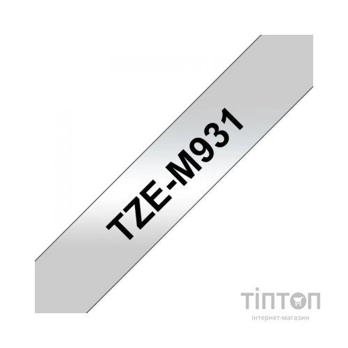 Стрічка для принтера етикеток UKRMARK B-TM931P, 12мм х 8м, black on matte silver, совместимая с TZeM931, ламинированная (900500)