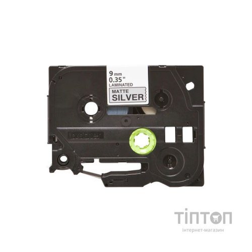 Стрічка для принтера етикеток UKRMARK B-TM9321P, 9мм х 8м, black on matte silver, совместимая с TZeM921, ламинированная (900501)