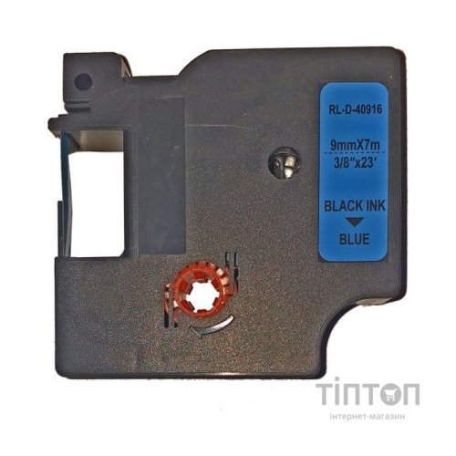 Стрічка для принтера етикеток UKRMARK D-40916P, 9мм х 7м, чорним на синьому, сумісна з DYMO D1 S0720710 (900474)