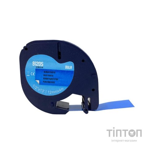 Стрічка для принтера етикеток UKRMARK D-91205-BK/BL, сумісна з DYMO 91205/S0721650, для серії LT. 12мм х 4м. black on синьому (900445)