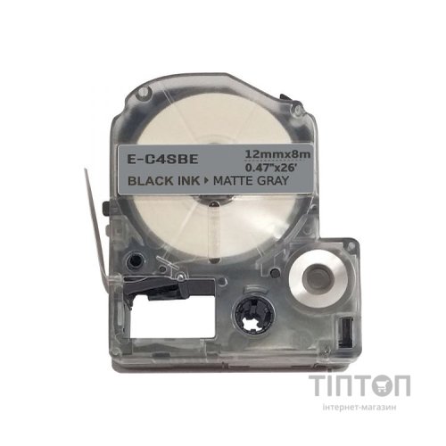 Стрічка для принтера етикеток UKRMARK E-C4SBE, 12мм х 8м, black on matte silver, совместимая с LC4SBE (900510)