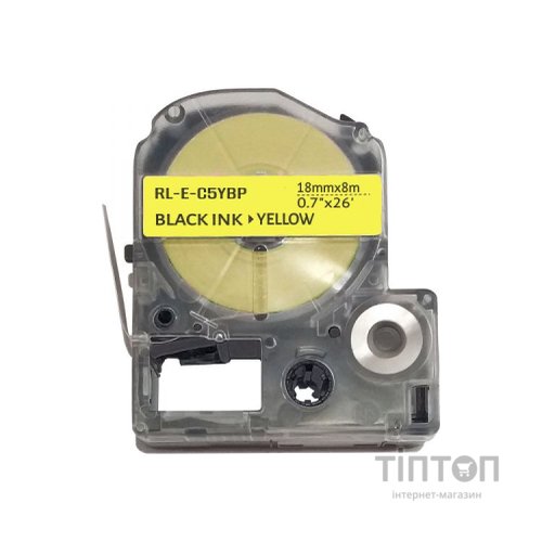 Стрічка для принтера етикеток UKRMARK E-C5YBP, 18мм х 8м, black on yellow, совместима с LC5YBP (900471)