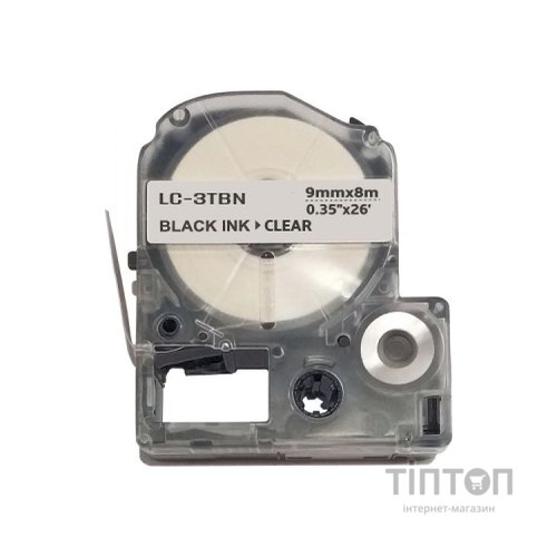 Стрічка для принтера етикеток UKRMARK EC3TBN-BK/CL, сумісна з LC3TBN 9мм х 8м. black on transparent (LC3TBN) (900900)