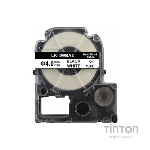Стрічка для принтера етикеток UKRMARK трубка термозбіжна сумісна з LK4WBA5, 9мм х 2,5м, black on white (900413)