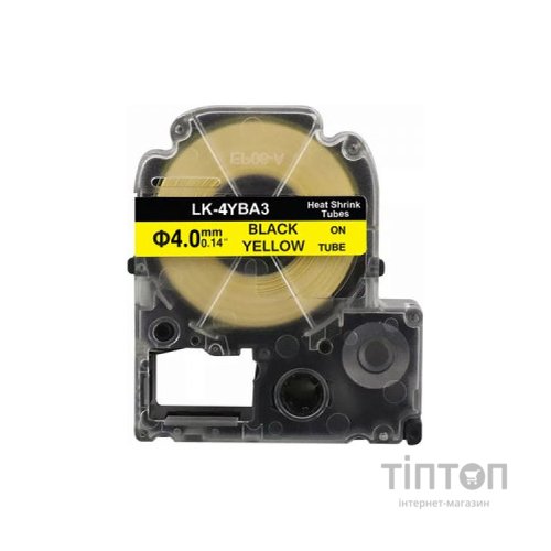 Стрічка для принтера етикеток UKRMARK трубка термозбіжна сумісна з LK4YBA3, 4мм х 2,5м, black on yellow (900406)
