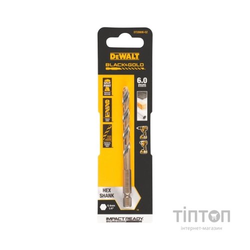 Свердло DeWALT по металу EXTREME IMPACT Black&Gold, HSS-G, 6 х 101,5 х 63 мм, 1 шт. (DT20608)