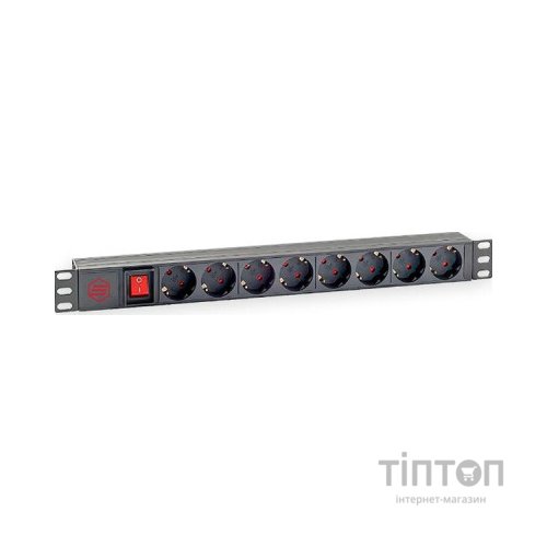 Силовий блок 19" 1U 8xSchuko, вимикач, С14 Kingda (KD-PDU-GM-1U-P8-C14)