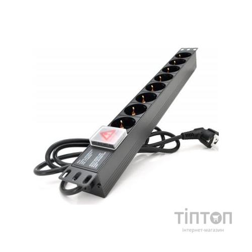 Силовий блок 19" 8 розеток, кабель 1.8м, вимикач, алюм. корпус Pipo (PP8PDUGR)
