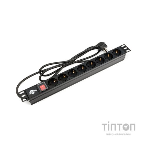 Силовий блок 19" 8 розеток, кабель 2.0m мідь 1.5мм, з вимикачем Atcom (AT1821)