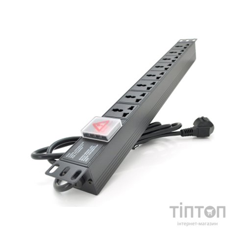Силовий блок 19" 8 універс. розеток, кабель 1.8м, вимикач, алюм. корпус Pipo (PP8PDUGR-UN)