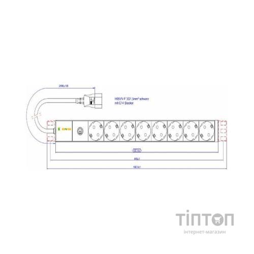 Силовий блок Conteg 19" 1U w/PDU 8xSchuko, вилка C14, кабель 2м (DP-RP-08-SCHUF-IEEC14/S)