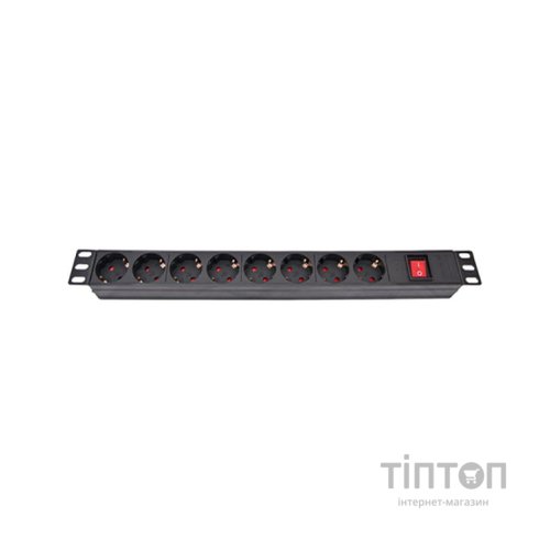 Силовий блок Eserver 19" 8 розеток, выкл., алюм. корпус PDU 220В, 16А (WT-2261A-GER-8WAY)