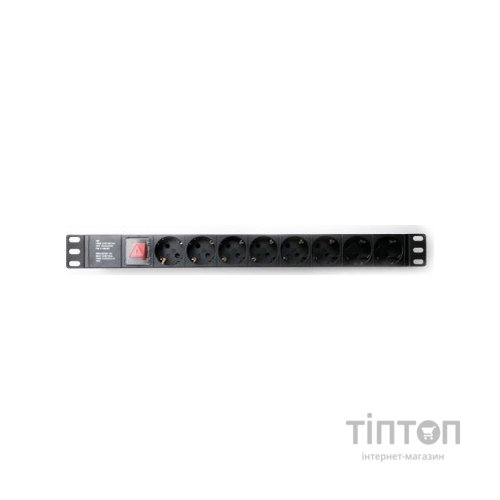 Силовий блок Eserver 19" 8 розеток, выкл., алюм. корпус PDU 220В, 16А (WT-2261A-GER-8WAY-WO)