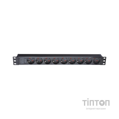 Силовий блок Eserver 19" 9 розеток, кабель 1.8м, алюм. корпус PDU 220В, 16А (WT-2261A-GER-9WAY)