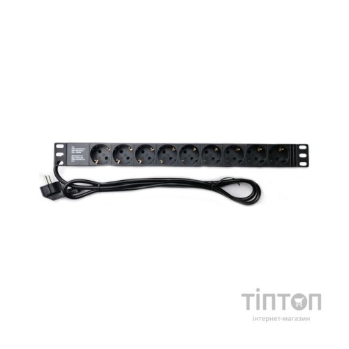 Силовий блок Eserver 19" 9 розеток, кабель 1.8м, алюм. корпус PDU 220В, 16А (WT-2261A-GER-9WAY)