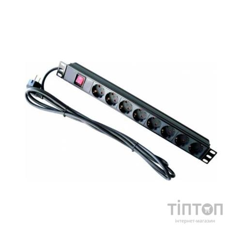 Силовий блок Hypernet 19" 8 розеток, кабель 1.8m алюм. корпус с выключателем (SPP8)