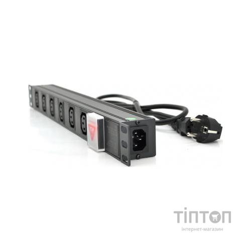 Силовий блок Ritar 19" 6 розеток C13, кабель 1.8m алюм. корпус с вимикачем (1U-M6C13-K-C13 / 15155)