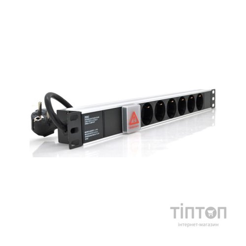 Силовий блок Ritar 19" 6 розеток, кабель 1.8m алюм. корпус с выключателем (1U-M6-K-GER)