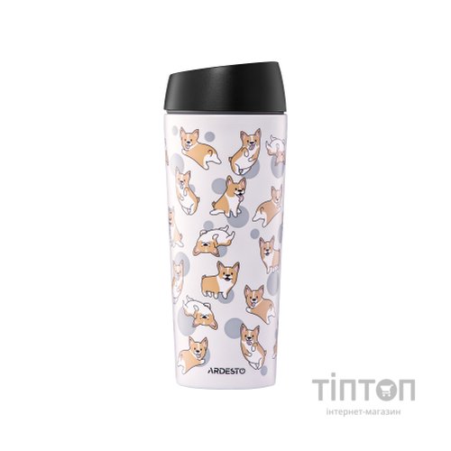 Термокружка Ardesto Coffee Time Animals Corgi 450мл, нержавіюча сталь, сірий (AR2645CR)