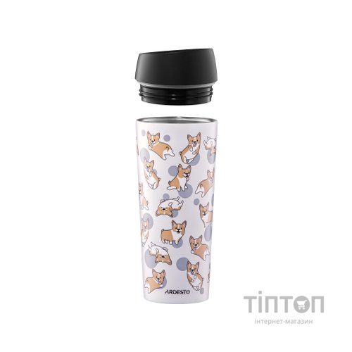 Термокружка Ardesto Coffee Time Animals Corgi 450мл, нержавіюча сталь, сірий (AR2645CR)