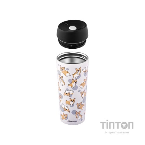 Термокружка Ardesto Coffee Time Animals Corgi 450мл, нержавіюча сталь, сірий (AR2645CR)