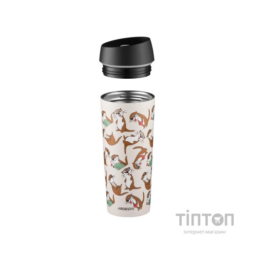 Термокружка Ardesto Coffee Time Animals Otter 450мл, нержавіюча сталь, бежевий (AR2645OT)