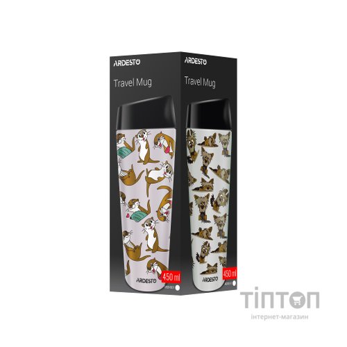 Термокружка Ardesto Coffee Time Animals Otter 450мл, нержавіюча сталь, бежевий (AR2645OT)