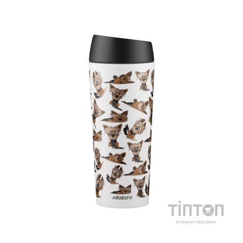 Термокружка Ardesto Coffee Time Animals Yorkie 450мл, нержавіюча сталь, сіро-бежевий (AR2645YT)
