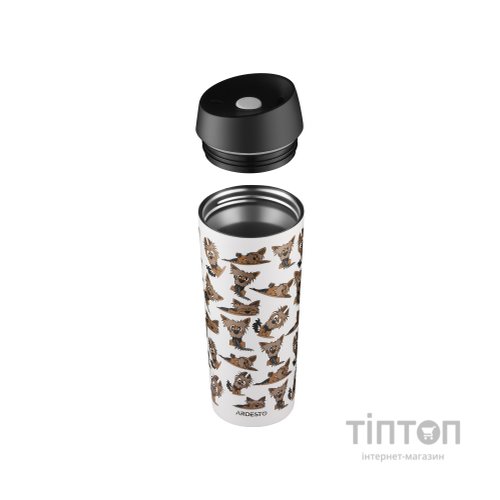 Термокружка Ardesto Coffee Time Animals Yorkie 450мл, нержавіюча сталь, сіро-бежевий (AR2645YT)