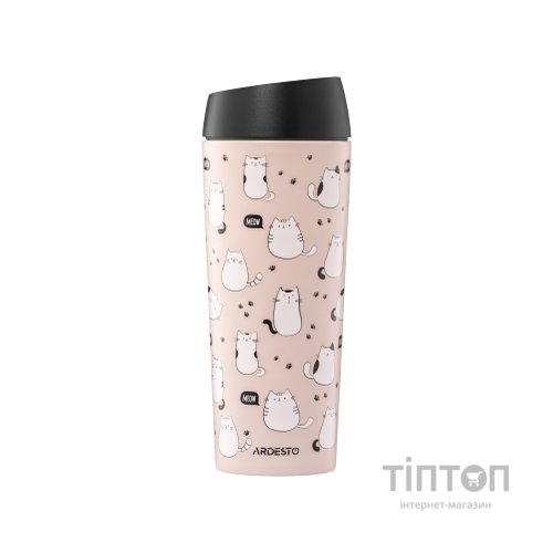 Термокружка Ardesto Coffee Time Cats 450мл, нержавіюча сталь, коричневий (AR2645FC)
