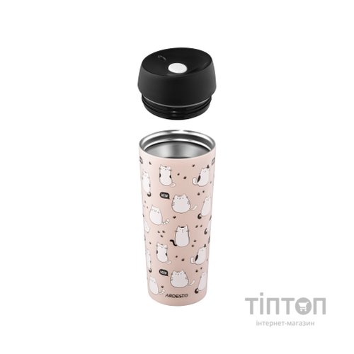 Термокружка Ardesto Coffee Time Cats 450мл, нержавіюча сталь, коричневий (AR2645FC)