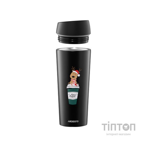 Термокружка Ardesto Coffee Time Reindeer 450мл, нержавіюча сталь, чорний (AR2645RN)