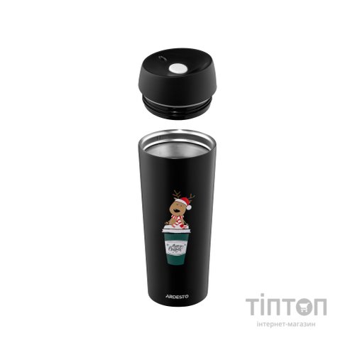 Термокружка Ardesto Coffee Time Reindeer 450мл, нержавіюча сталь, чорний (AR2645RN)