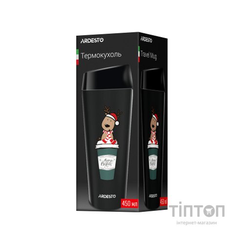 Термокружка Ardesto Coffee Time Reindeer 450мл, нержавіюча сталь, чорний (AR2645RN)