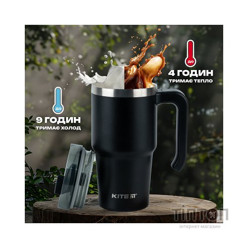 Термокружка Kite з ручкою 600 мл чорна (K24-1207-1)