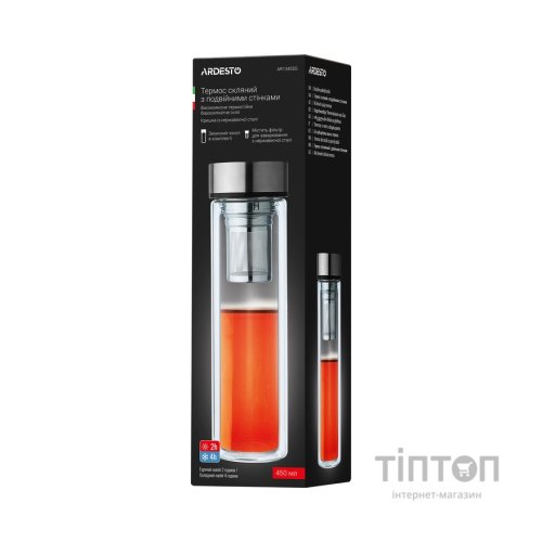 Термос Ardesto 450 мл боросилікатне скло нержавіюча сталь (AR1345SS)