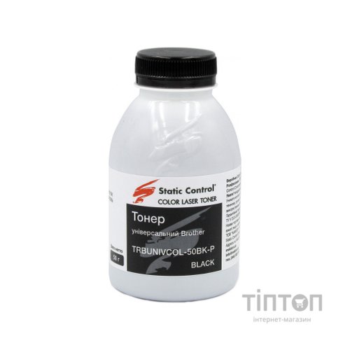Тонер Brother 50г black, фасовка Static Control (TRBUNIVCOL-50BK-P)