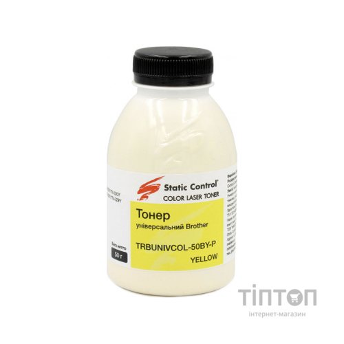 Тонер Brother 50г yellow, фасовка Static Control (TRBUNIVCOL-50BY-P)